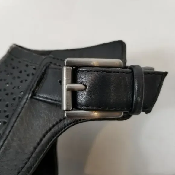 Sam Edelman Henri Vegan Leather Perforated Peep Toe Stacked Heel Size 7 - Picture 6 of 12